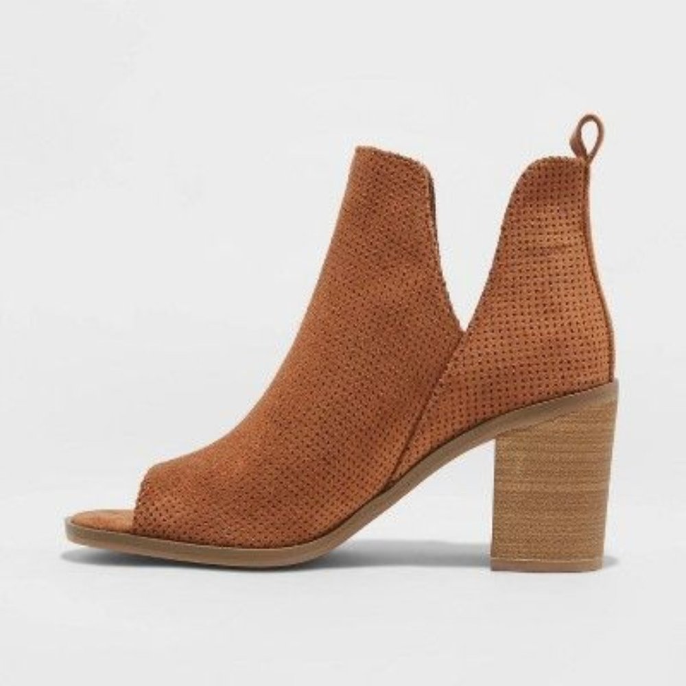 Charlee Microsuede Laser Cut Out Bootie Cognac